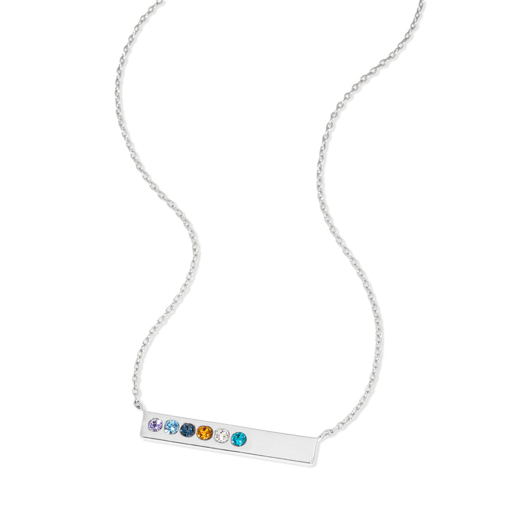 6 Stone Birthstone Silver Name Bar Necklace