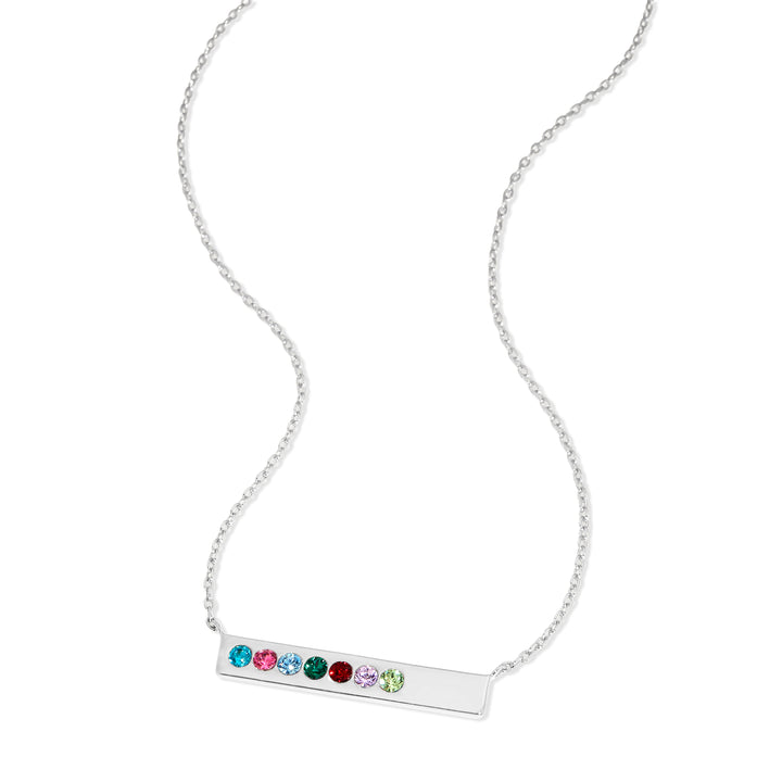 7 Stone Birthstone Silver Name Bar Necklace