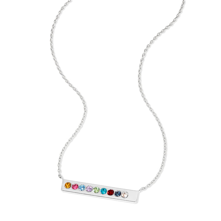 9 Stone Birthstone Silver Name Bar Necklace