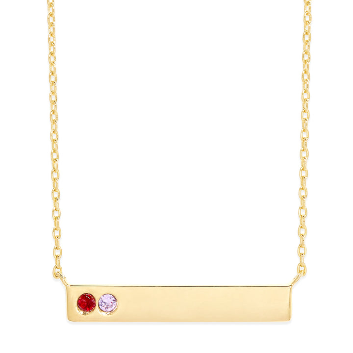 2 Stone Birthstone Gold Name Bar Necklace