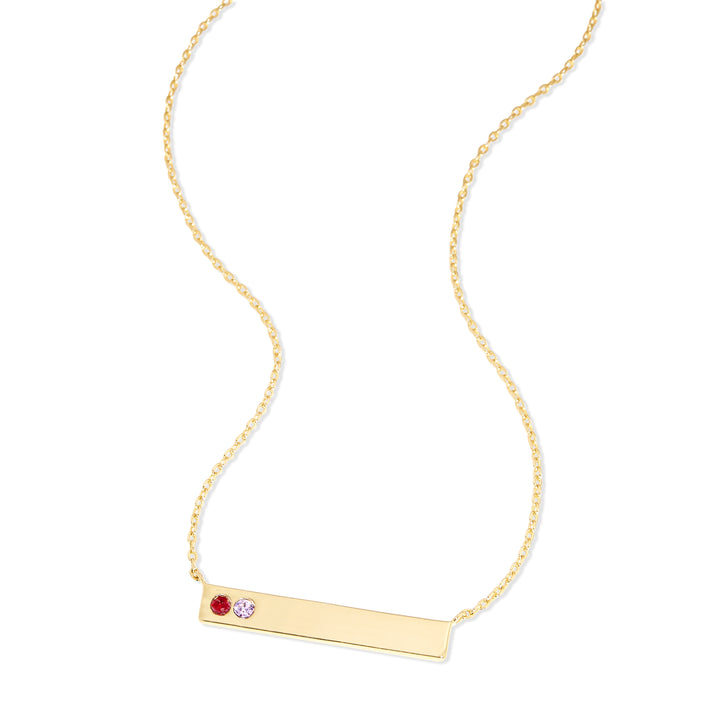 2 Stone Birthstone Gold Name Bar Necklace