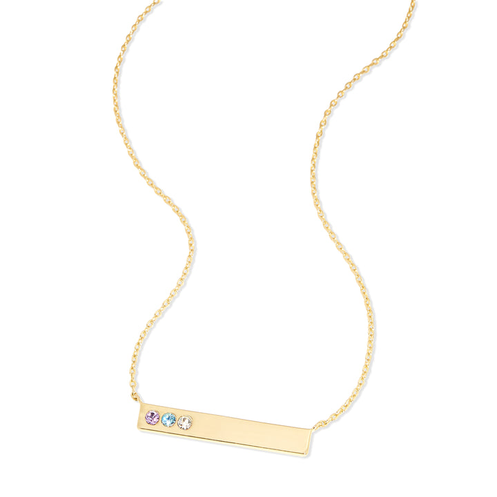 3 Stone Birthstone Gold Name Bar Necklace