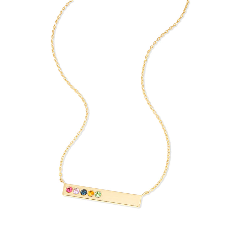 5 Stone Birthstone Gold Name Bar Necklace