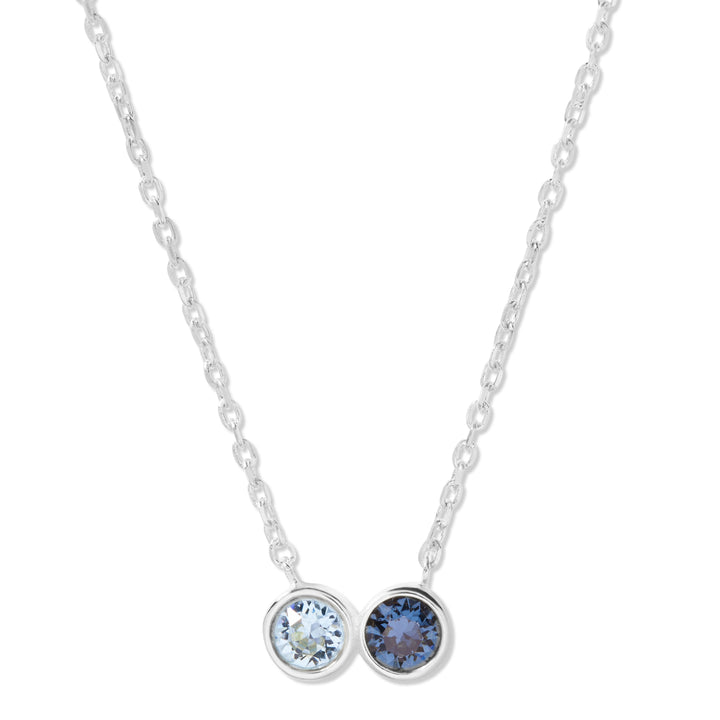 2 Stone Birthstone Bezel Set Silver Necklace