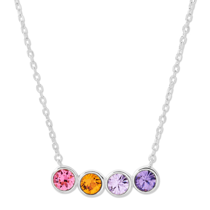 4 Stone Birthstone Bezel Set Silver Necklace