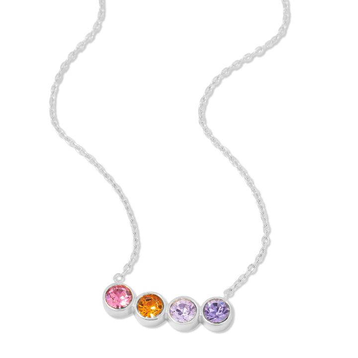 4 Stone Birthstone Bezel Set Silver Necklace