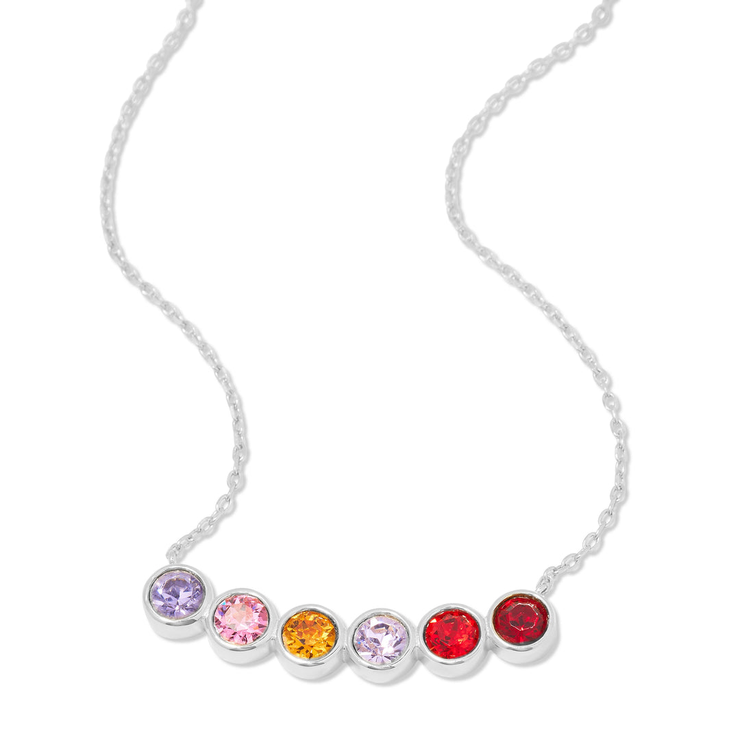 6 Stone Birthstone Bezel Set Silver Necklace