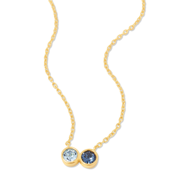 2 Stone Birthstone Bezel Set Gold Necklace