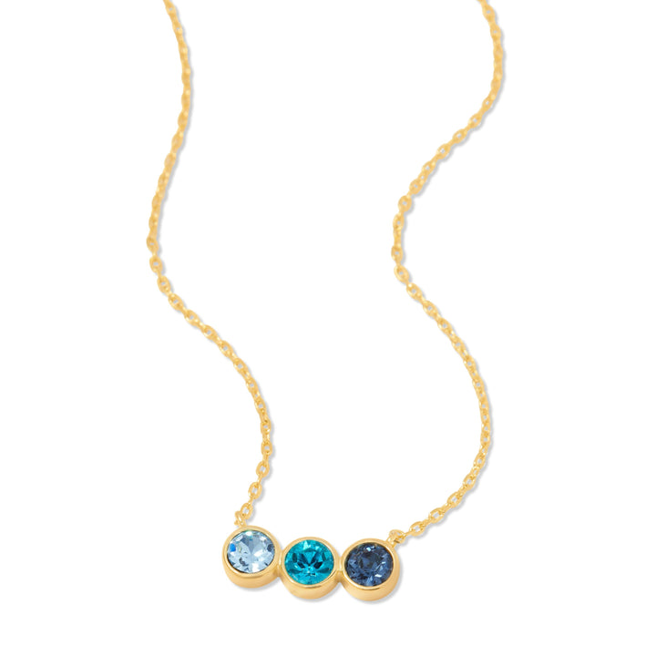 3 Stone Birthstone Bezel Set Gold Necklace