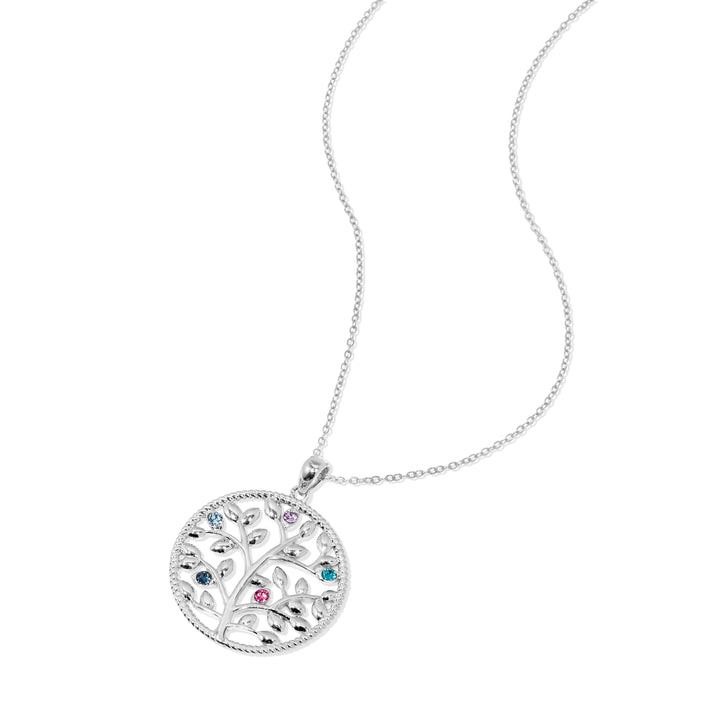 5 Stone Custom Birthstone Silver Family Tree Necklace