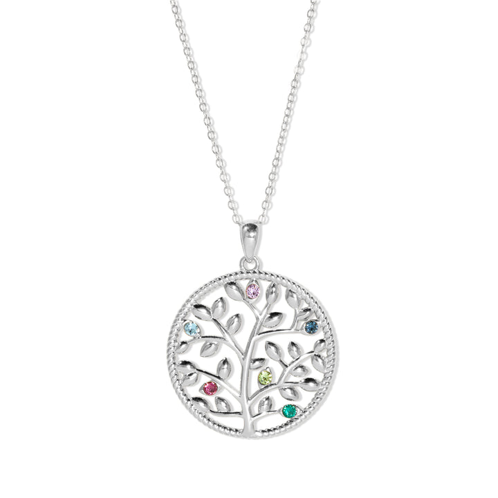 6 Stone Custom Birthstone Silver Family Tree Necklace