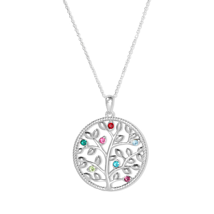 7 Stone Custom Birthstone Silver Family Tree Necklace