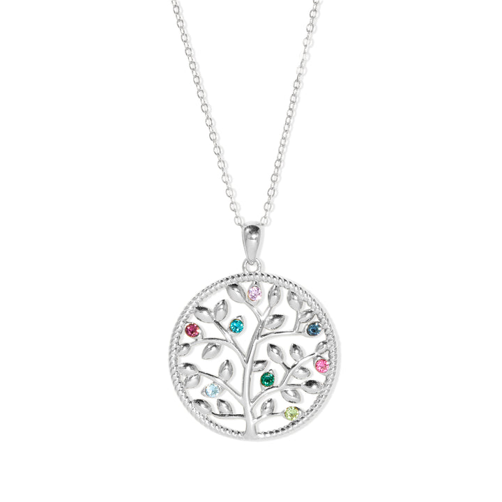 8 Stone Custom Birthstone Silver Family Tree Necklace