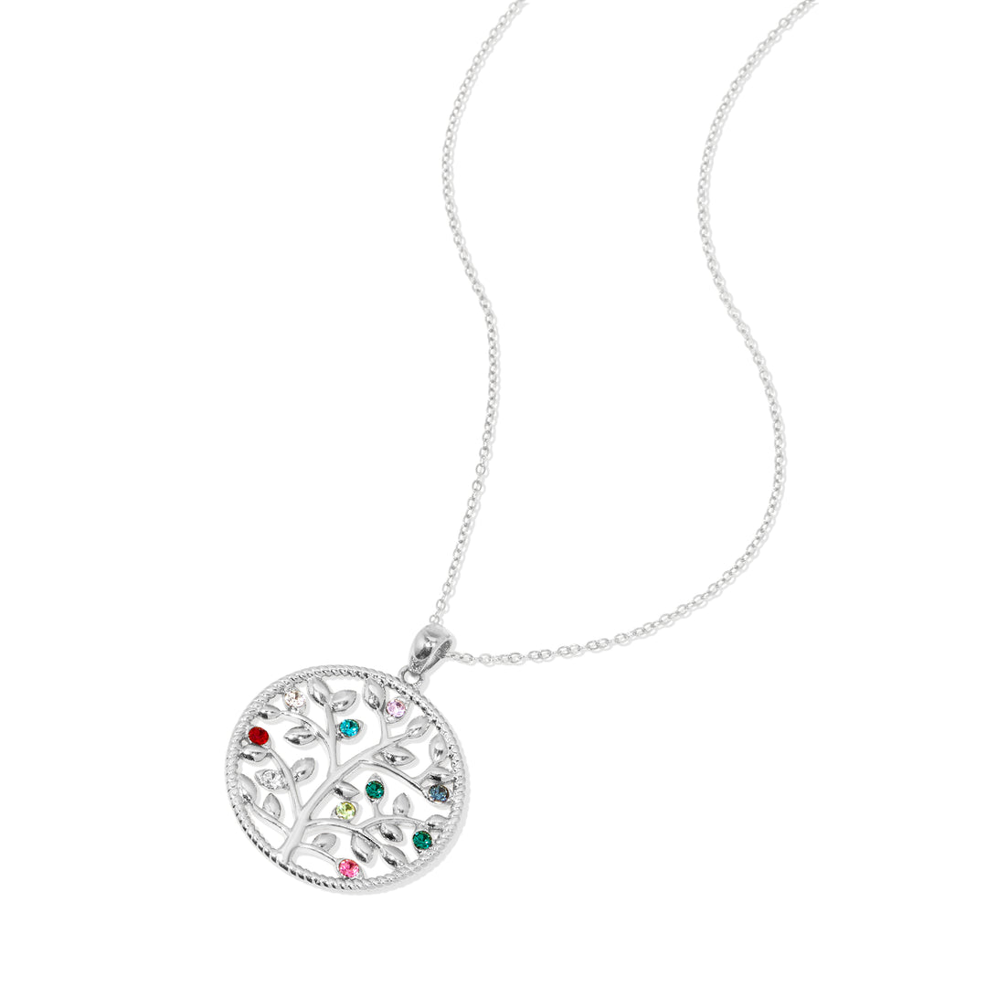 10 Stone Custom Birthstone Silver Family Tree Necklace