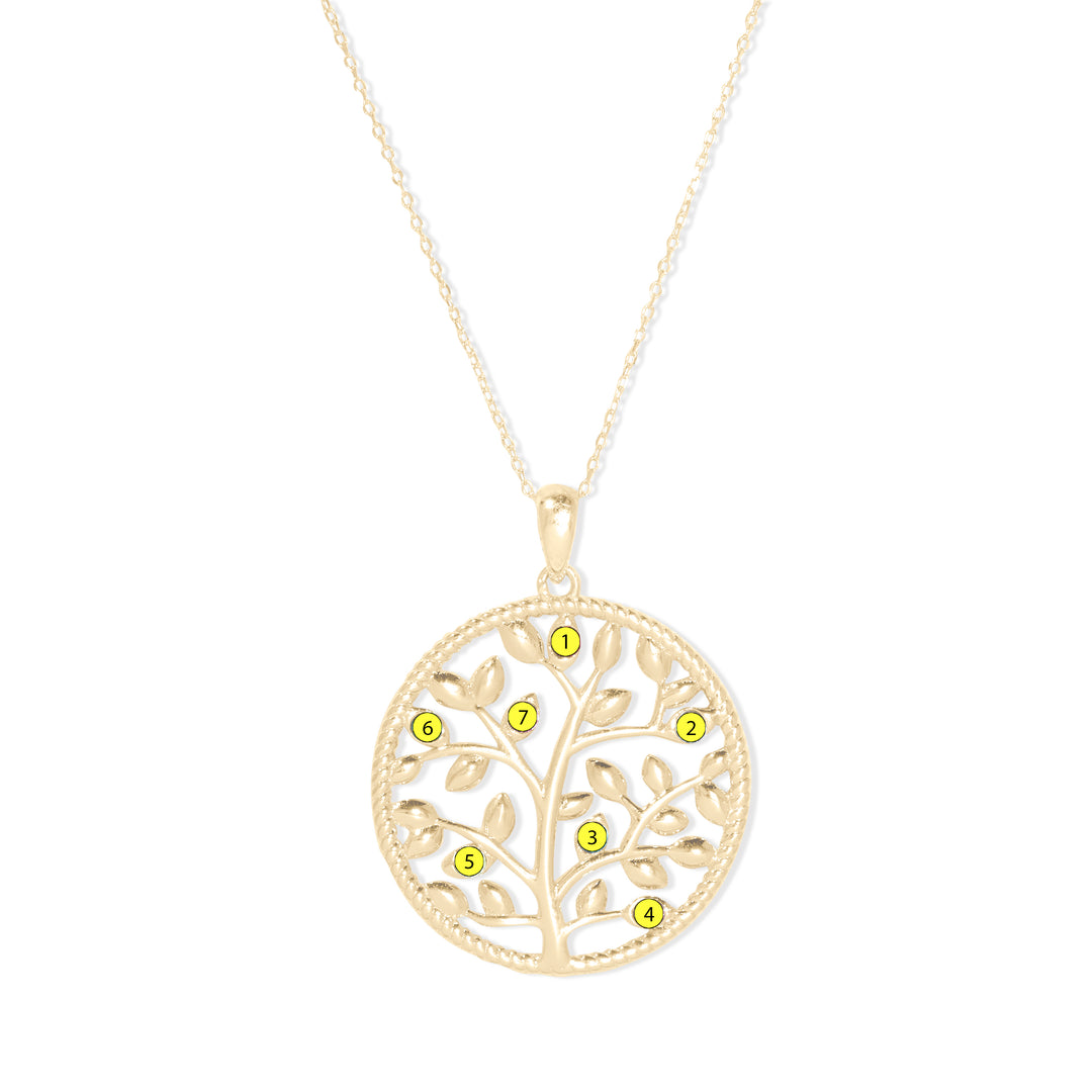 7 Stone Custom Birthstone Gold Family Tree Necklace