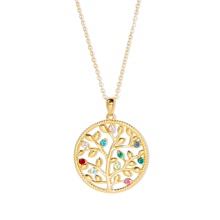 10 Stone Custom Birthstone Gold Family Tree Necklace