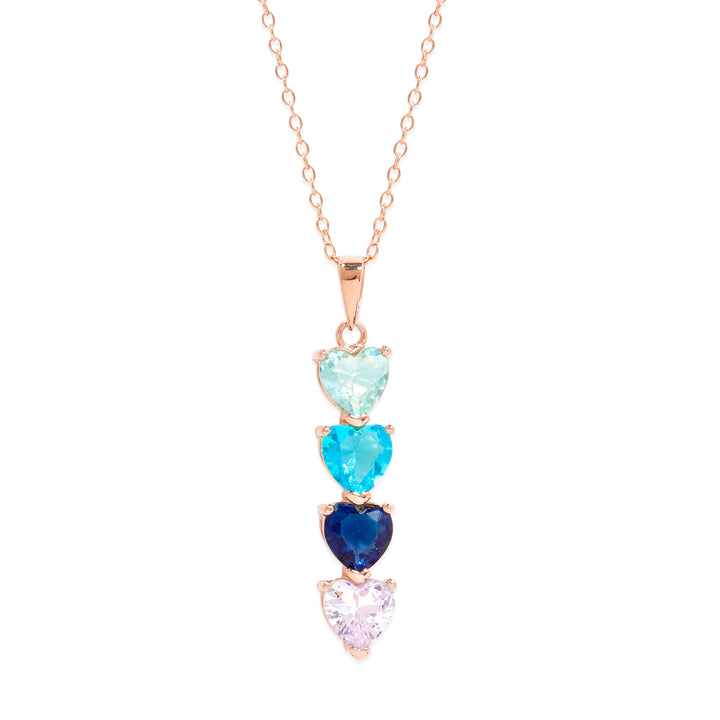 4 Stone Birthstone Rose Gold Heart Drop Mother's Necklace