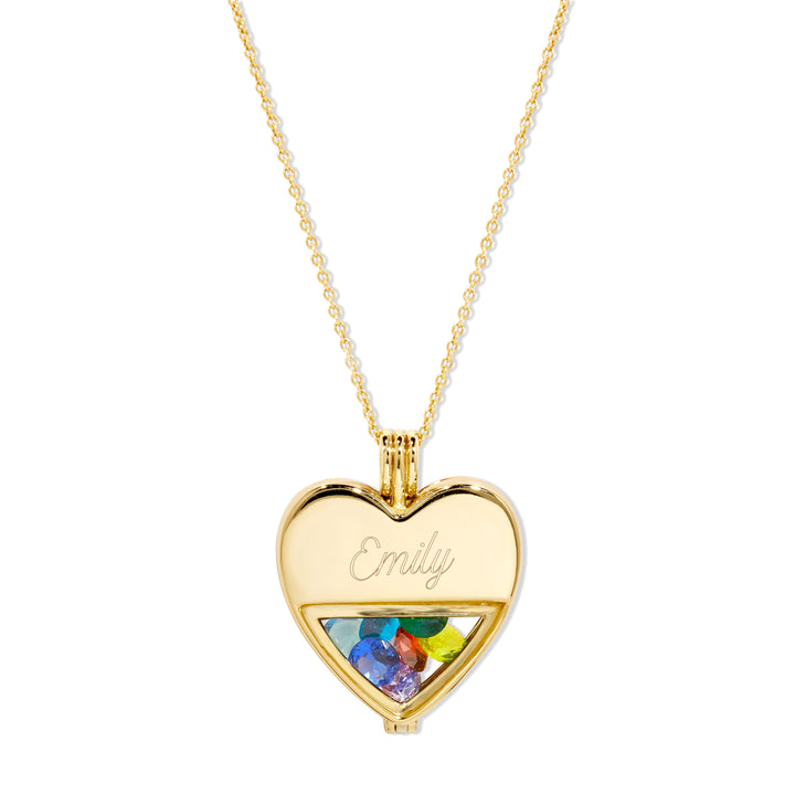 Engravable Glass Heart Gold 4mm Round Birthstone Locket