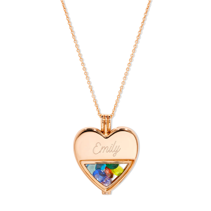 Engravable Glass Heart Rose Gold 4mm Round Birthstone Locket