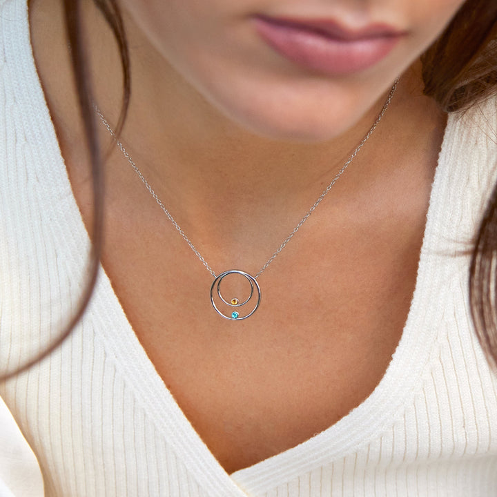 Mother and Child Two Birthstone Circle Necklace