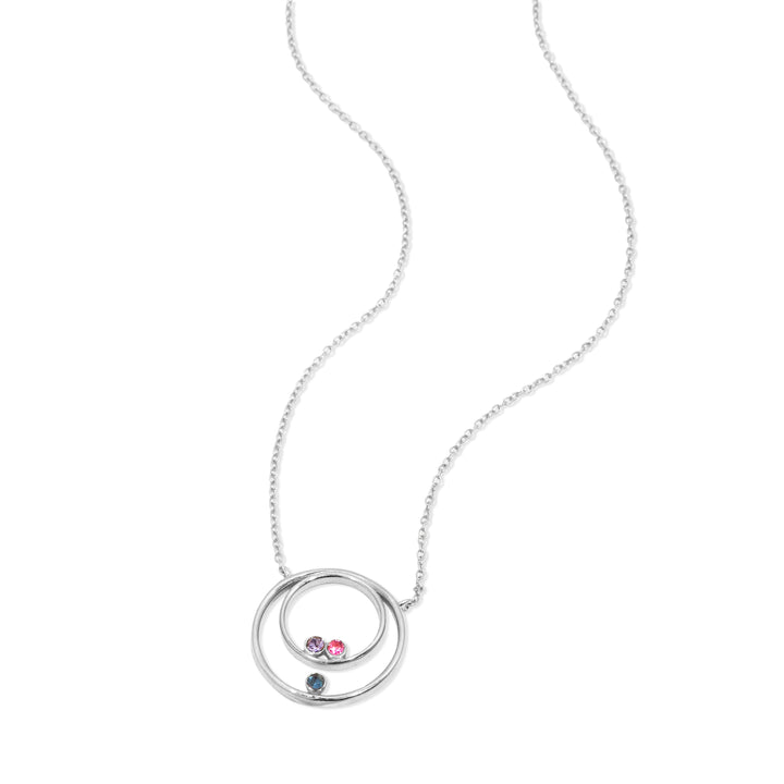 Mother and Child Three Birthstone Silver Circle Necklace