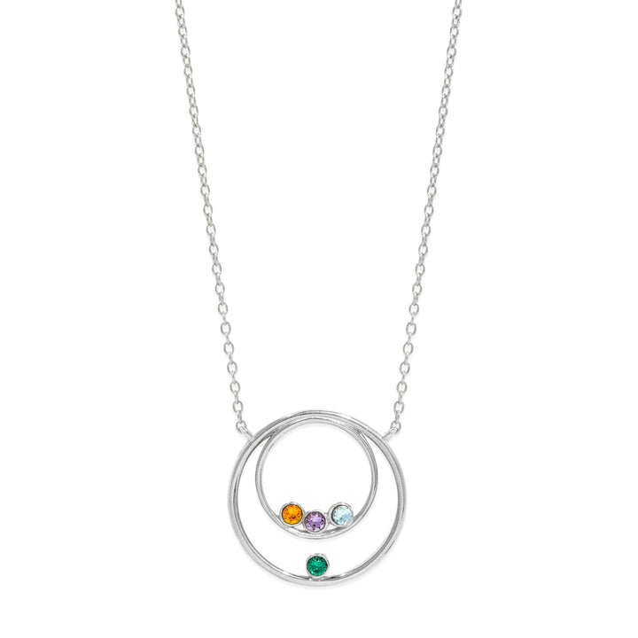 Mother and Child Four Birthstone Silver Circle Necklace