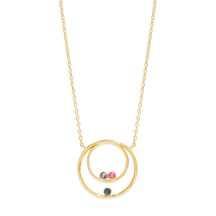 Mother and Child Three Birthstone Gold Circle Necklace