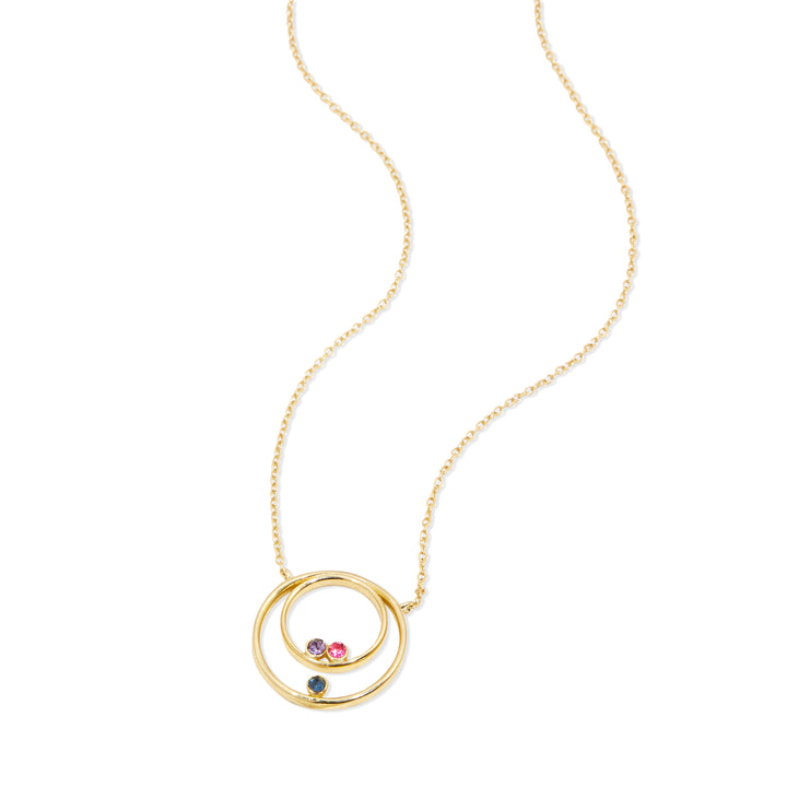 Mother and Child Three Birthstone Gold Circle Necklace