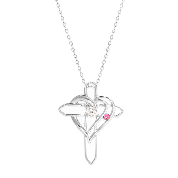 Custom Birthstone Heart and Cross Necklace