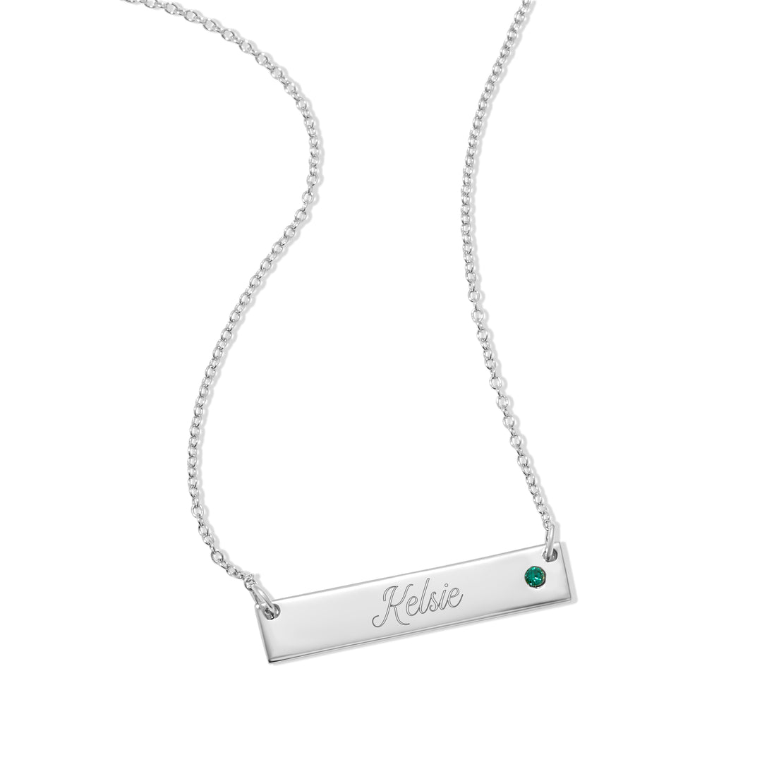 Engravable Sterling Silver Birthstone Name Bar Necklace