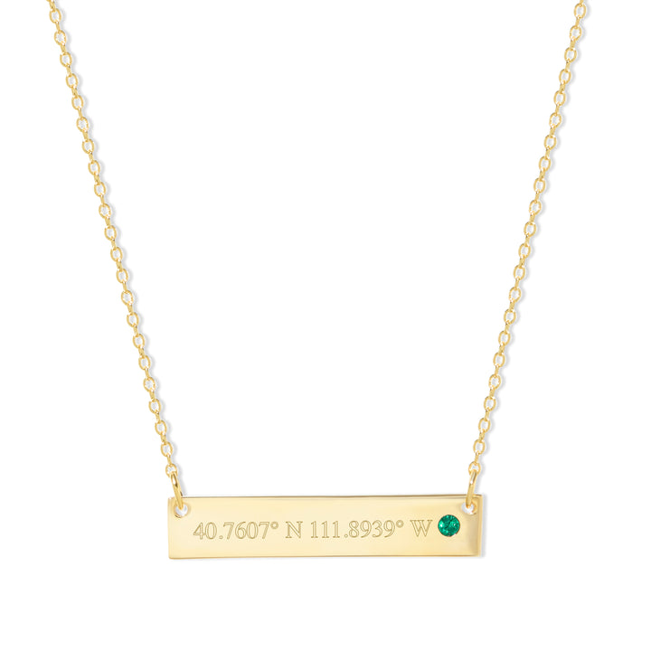 Custom Coordinate Gold Birthstone Bar Necklace