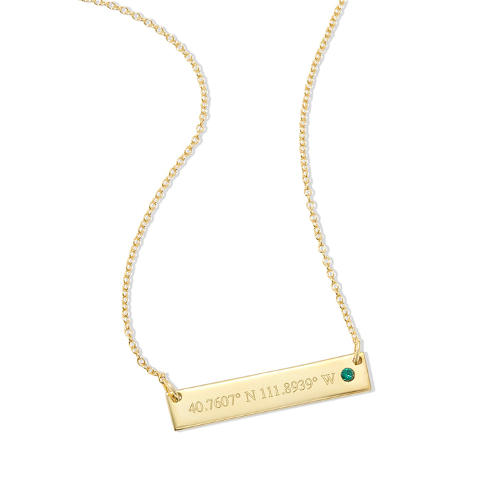 Custom Coordinate Gold Birthstone Bar Necklace