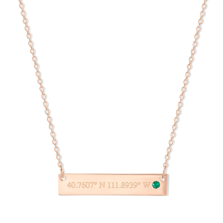 Custom Coordinate Rose Gold Birthstone Bar Necklace