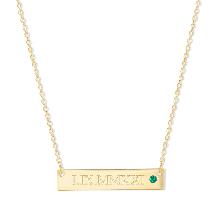 Roman Numeral Gold Birthstone Bar Necklace