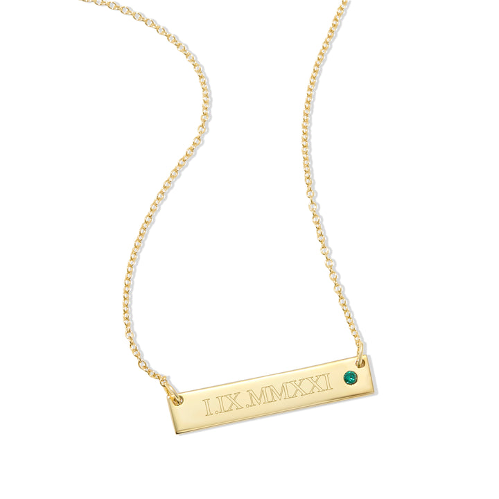 Roman Numeral Gold Birthstone Bar Necklace