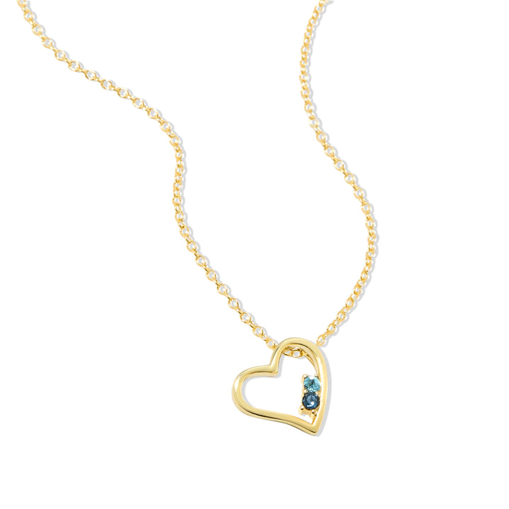 2 Stone Gold Petite Heart Birthstone Pendant