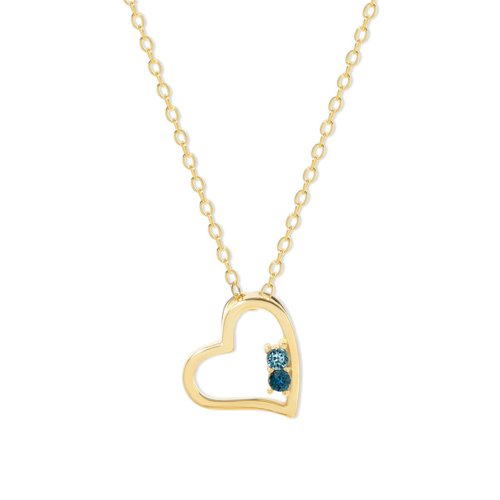 2 Stone Gold Petite Heart Birthstone Pendant