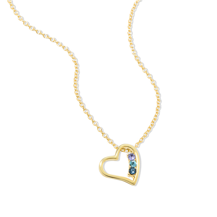 3 Stone Gold Petite Heart Birthstone Pendant