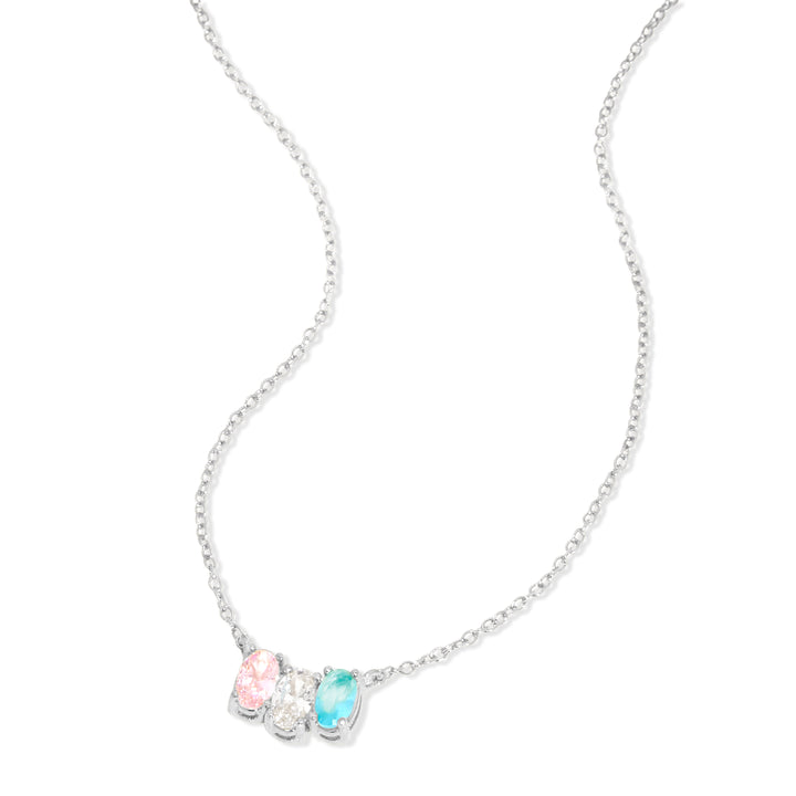 3 Stone Silver Petite Oval Birthstone Necklace