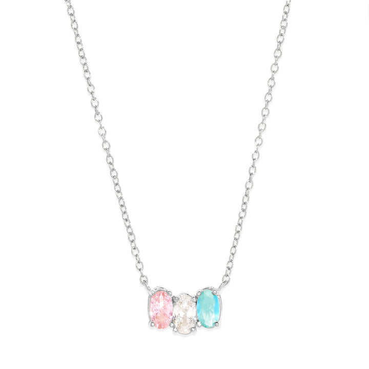 3 Stone Silver Petite Oval Birthstone Necklace