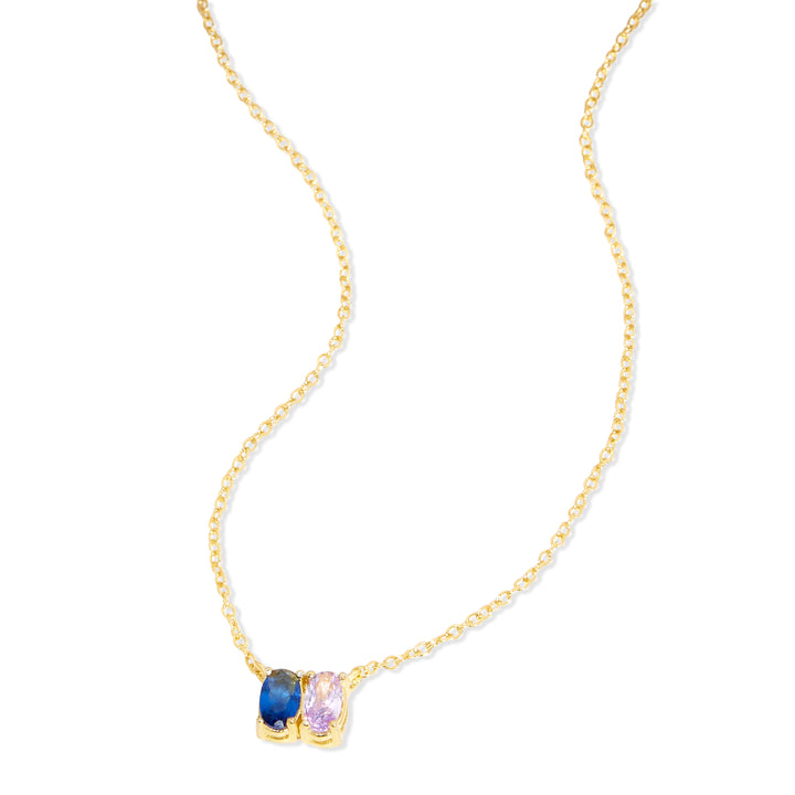 2 Stone Gold Petite Oval Birthstone Necklace