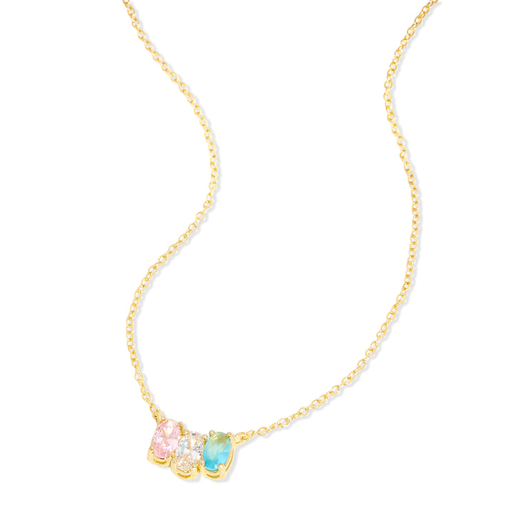 3 Stone Gold Petite Oval Birthstone Necklace