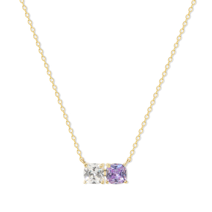 2 Stone Gold Cushion Cut Birthstone Necklace