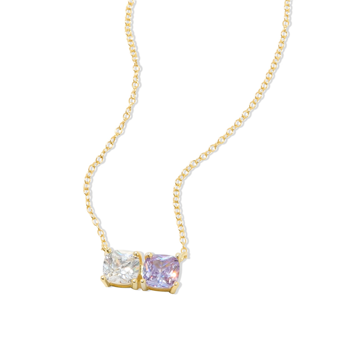 2 Stone Gold Cushion Cut Birthstone Necklace