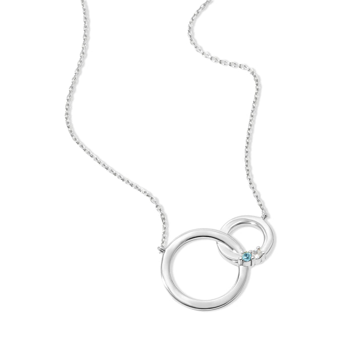 2 Stone Silver Interlocking Circle Eternity Birthstone Necklace