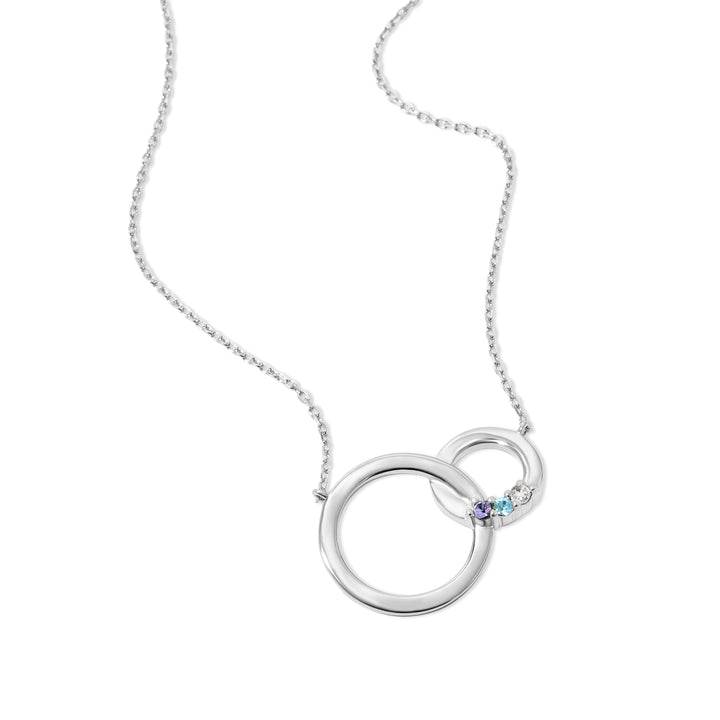 3 Stone Silver Interlocking Circle Eternity Birthstone Necklace