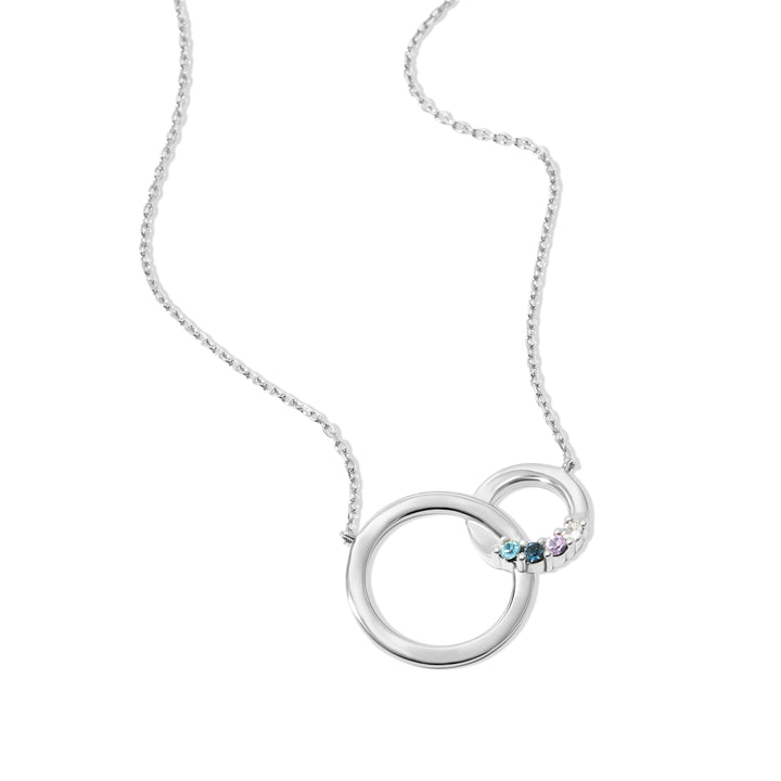 4 Stone Silver Interlocking Circle Eternity Birthstone Necklace