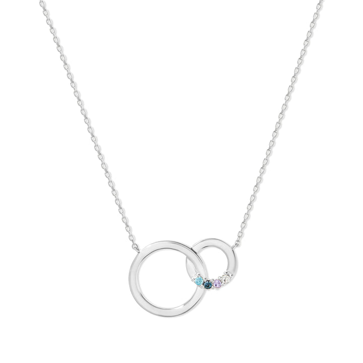 4 Stone Silver Interlocking Circle Eternity Birthstone Necklace