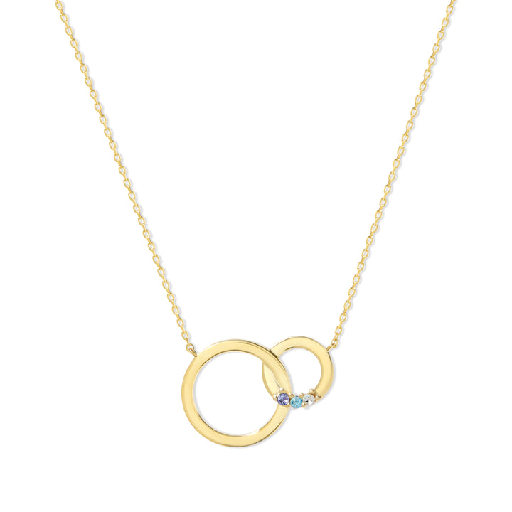 3 Stone Gold Interlocking Circle Eternity Birthstone Necklace