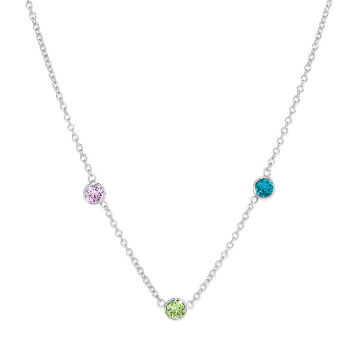 Three Stone Floating Bezel Set Birthstone Necklace